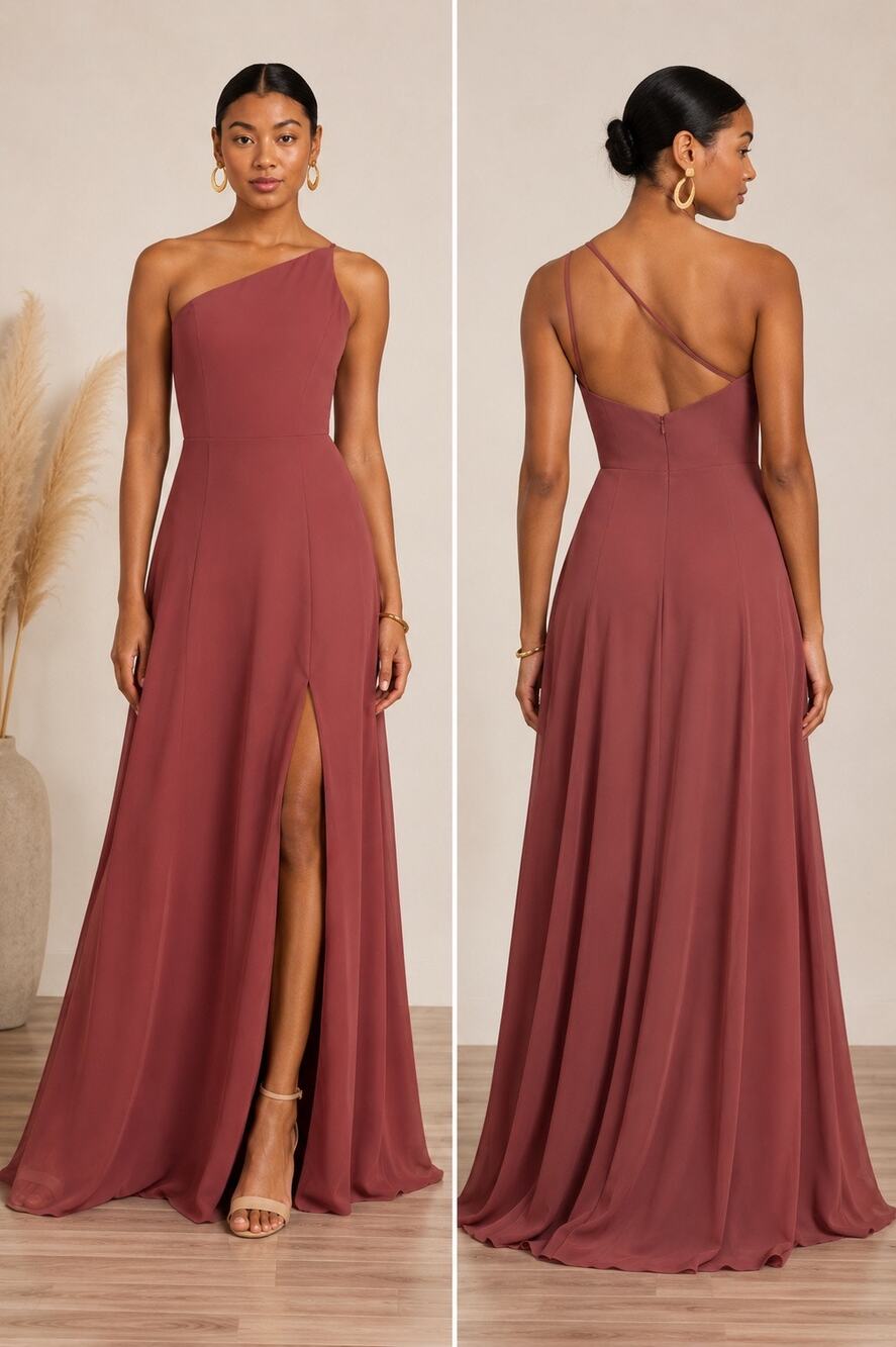 Jenny Yoo Kora Cinnamon Rose One Shoulder Chiffon Bridesmaid Dress Size 10 NWT
